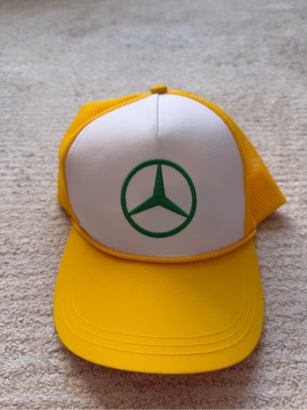 Mercedes AMG Petronas Yellow and White Trucker Cap with Green Emblem